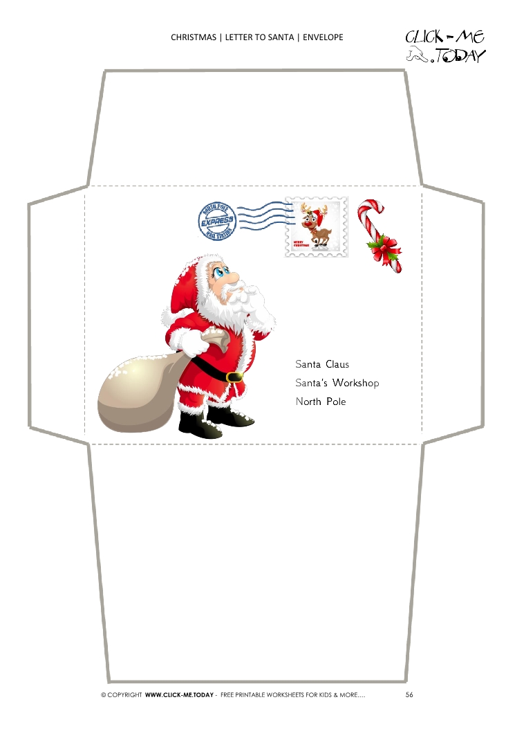 Funny Santa envelope Santa Claus & candy cane with post address 56